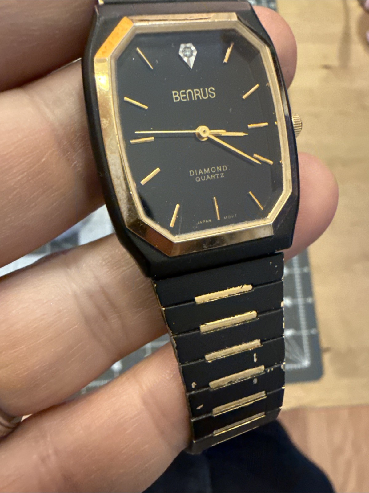 Benrus two tone Diamond octagon tank men’s watch black and gold retro new bat
