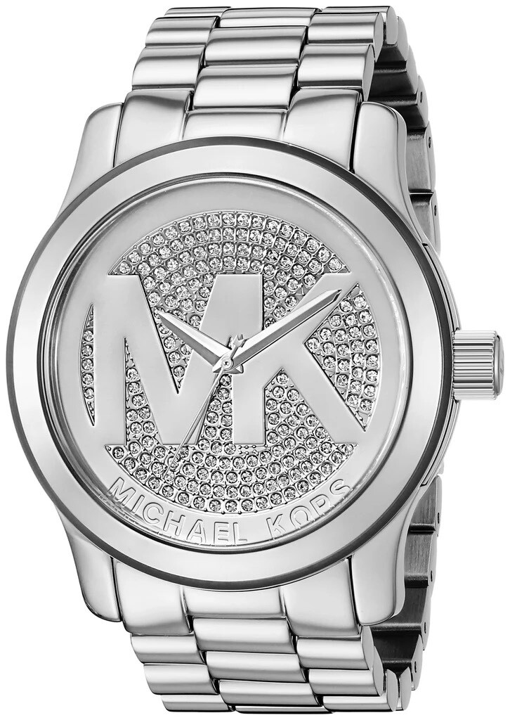 MICHAEL KORS MK5544 Runway Silver Pave Stainless Steel Logo Unisex Watch