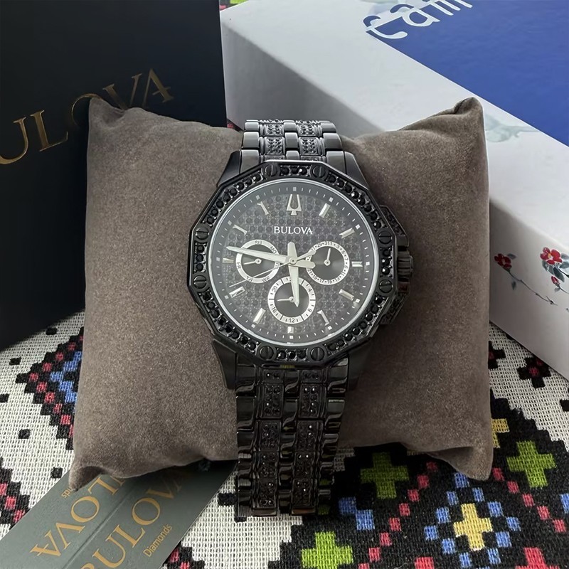 Bulova Classic Octava Crystal Men 98C134 Black Dial Diamond Quartz Watch 41.5mm