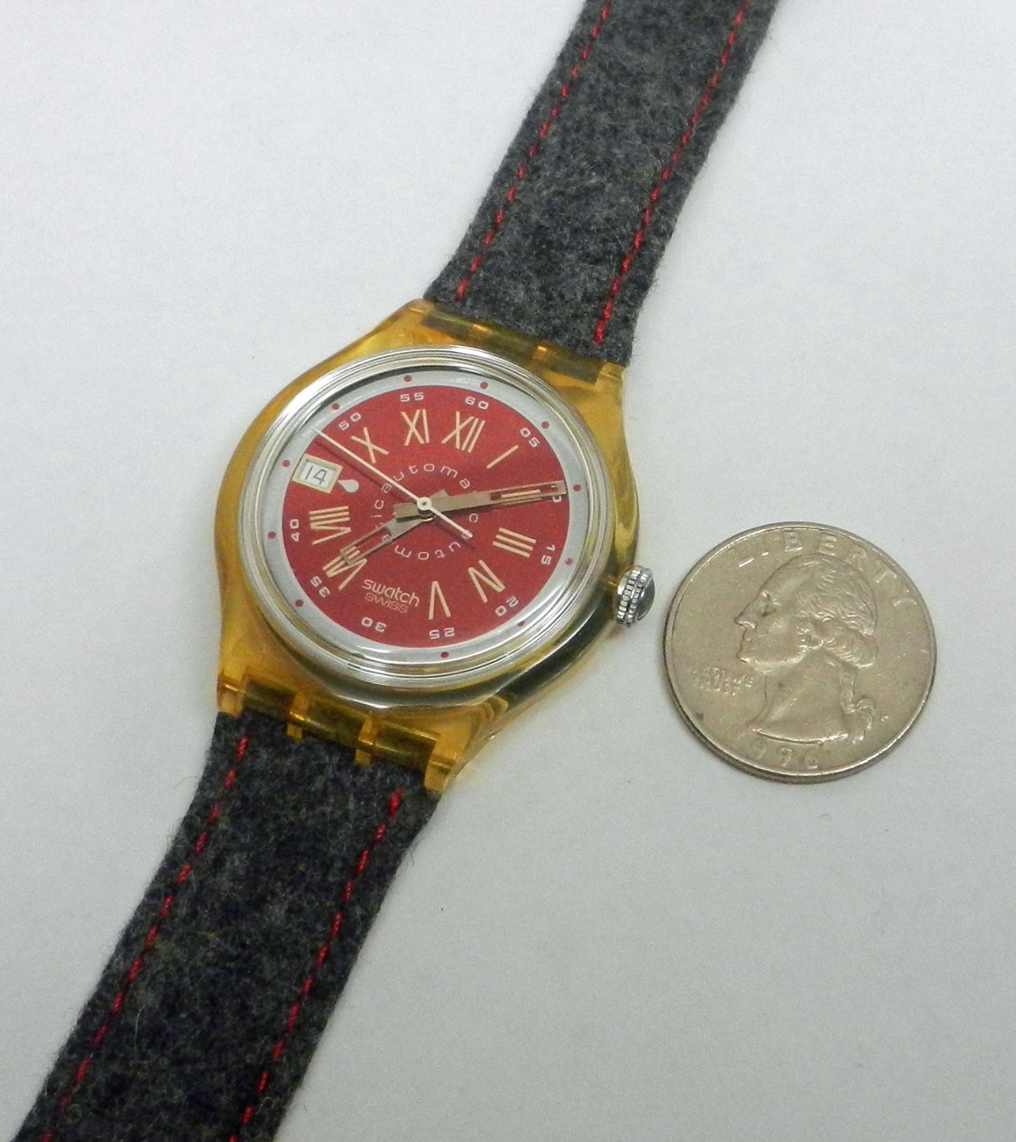 Vintage 37mm Swatch Originals Automatic 1993 Watch NOS New Old Stock Burgundy