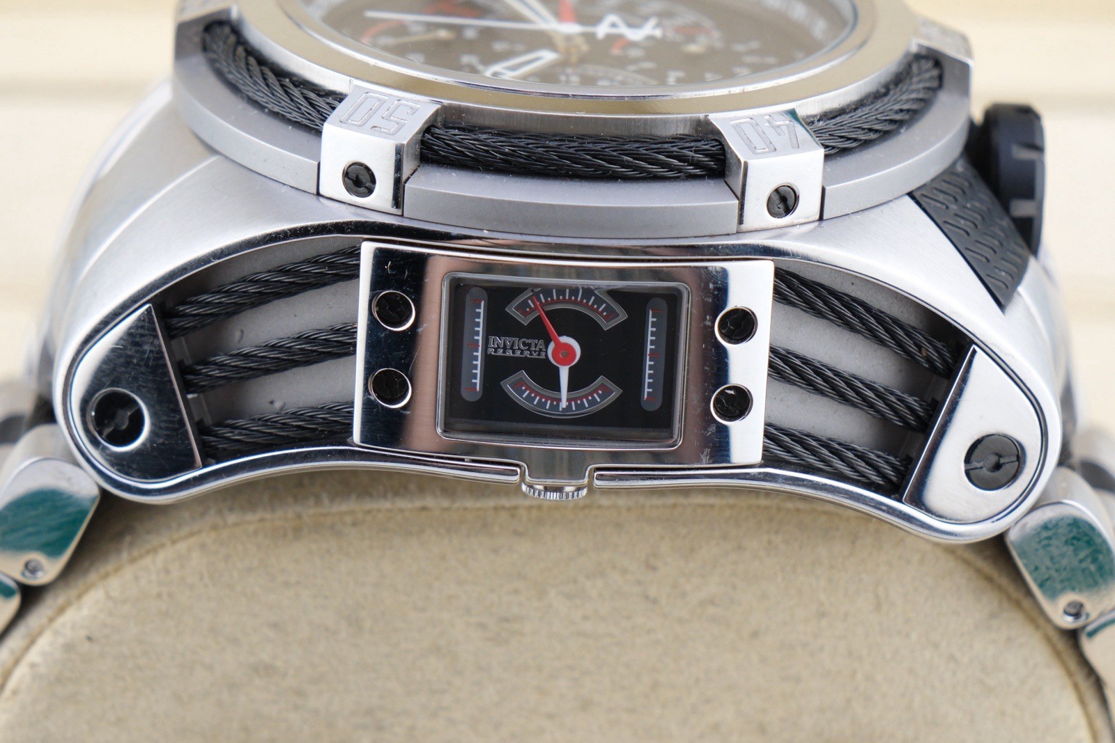 INVICTA 16955 Swiss Quartz Reserve 52mm SS Bolt Zeus Tria Watch Working 8.4”
