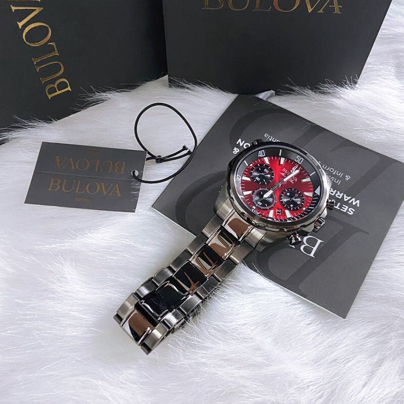 Men New Bulova Classic Red Marine Star Stainless Steel 98B350 Watch (43MM)