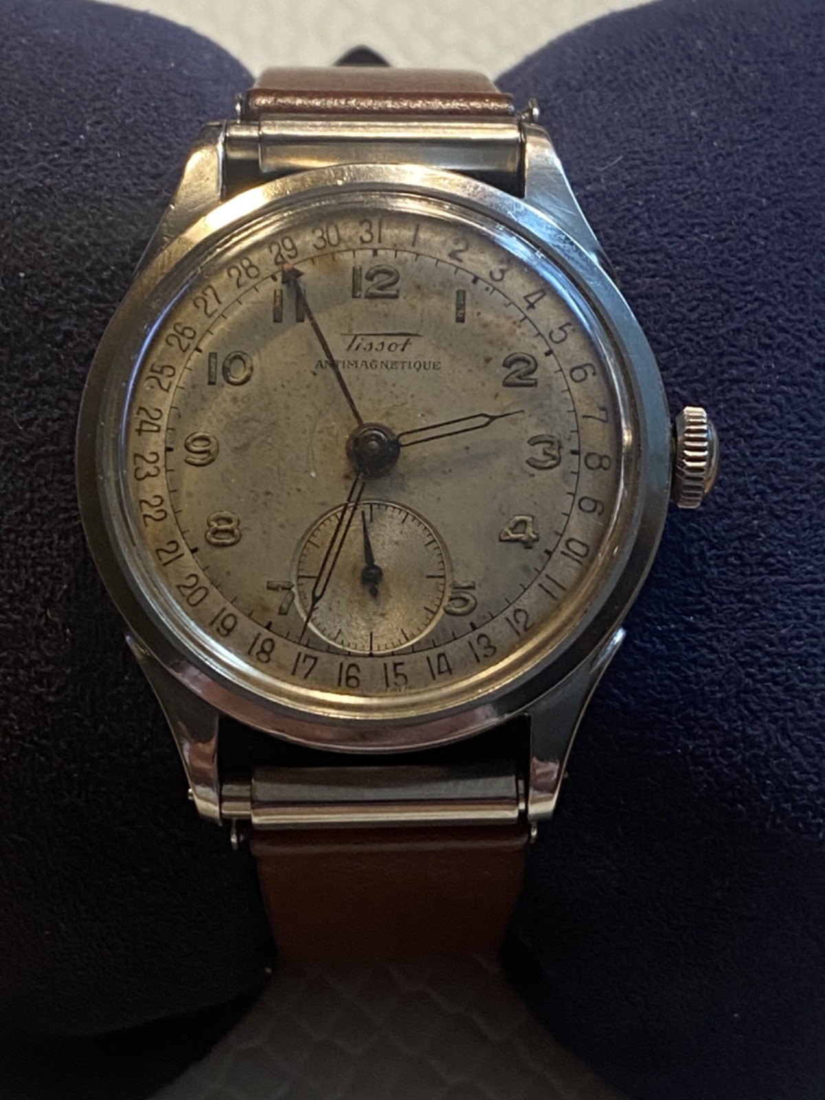 A 1949 35mm ALL Original Steel Tissot “Pointer Date” w/famous Cal., 27 Movement!