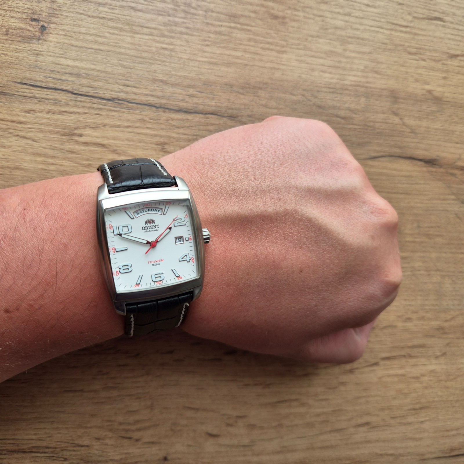 Orient President square watch Day date Automatic Japan white watch