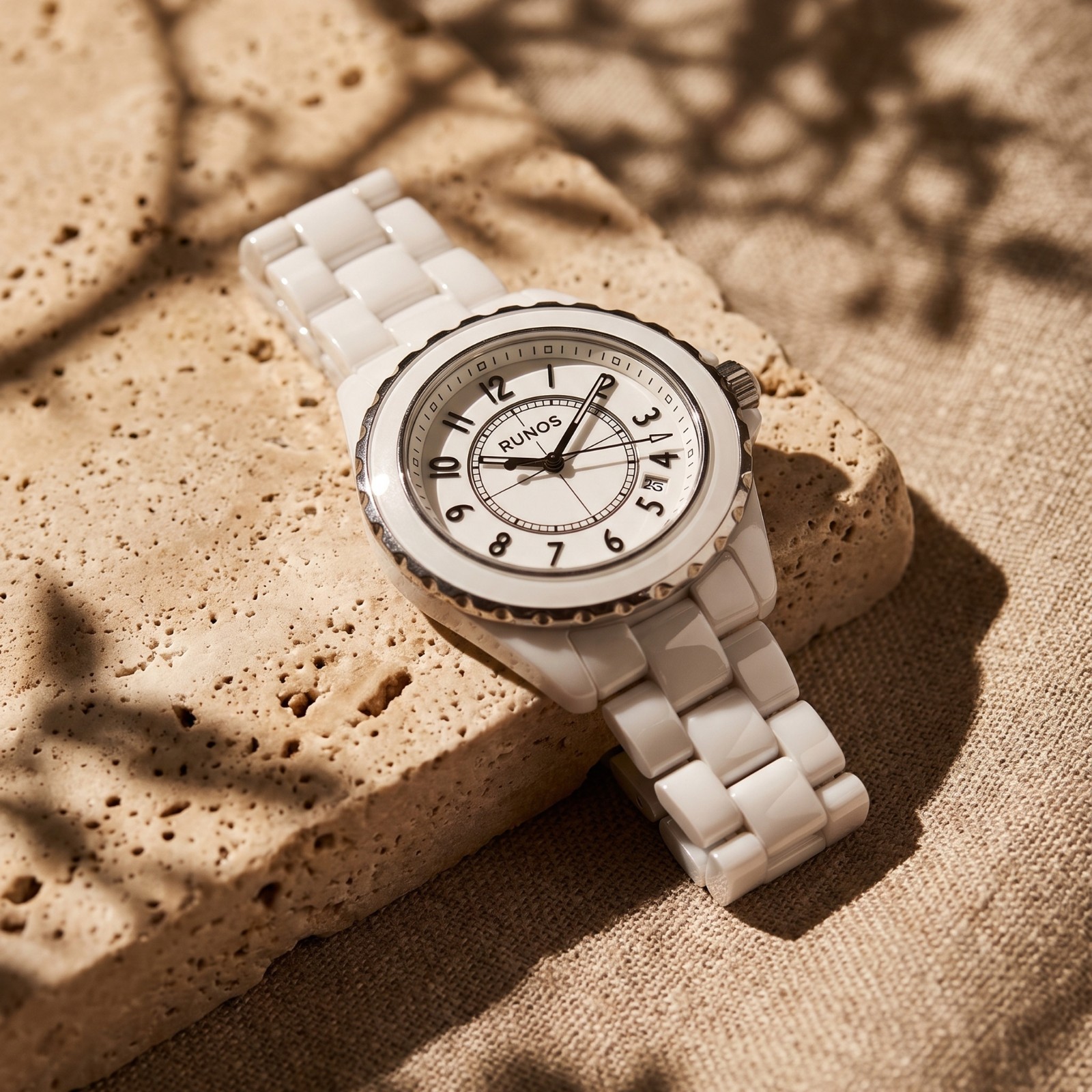 VORSEL Womens White Ceramic Watch Elegant Quartz Analog Wristwatch