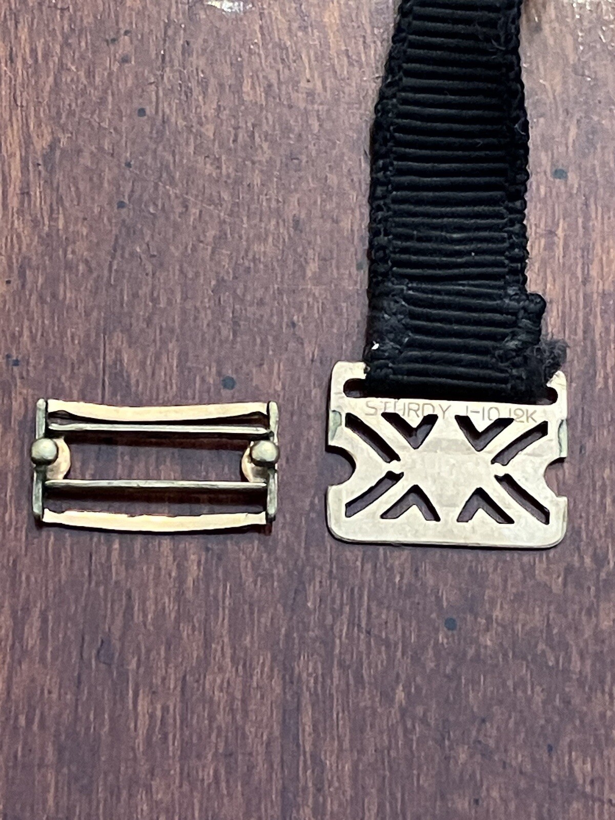ANTIQUE LADIES ART DECO 4 PIECE RIBBON WATCH BAND SNAP SET GOLD FILLED-JF STURDY