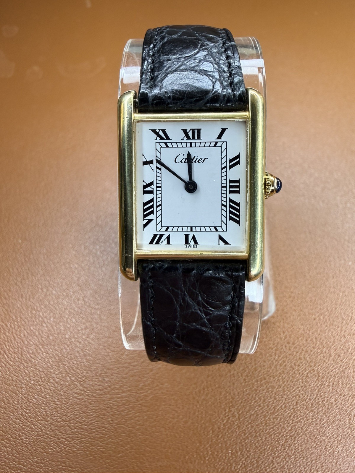 Cartier Tank Men’s Watch LM 24mm Wind Manual 18K Goldplated 925 Argent Silver