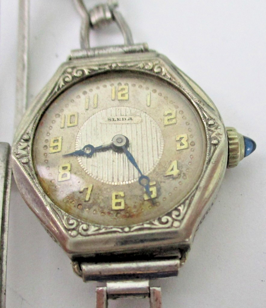 Vintage 1920s SLEDA Swiss Art Deco Watch – 15J 2 Adj – 14K RGP White Gold Case