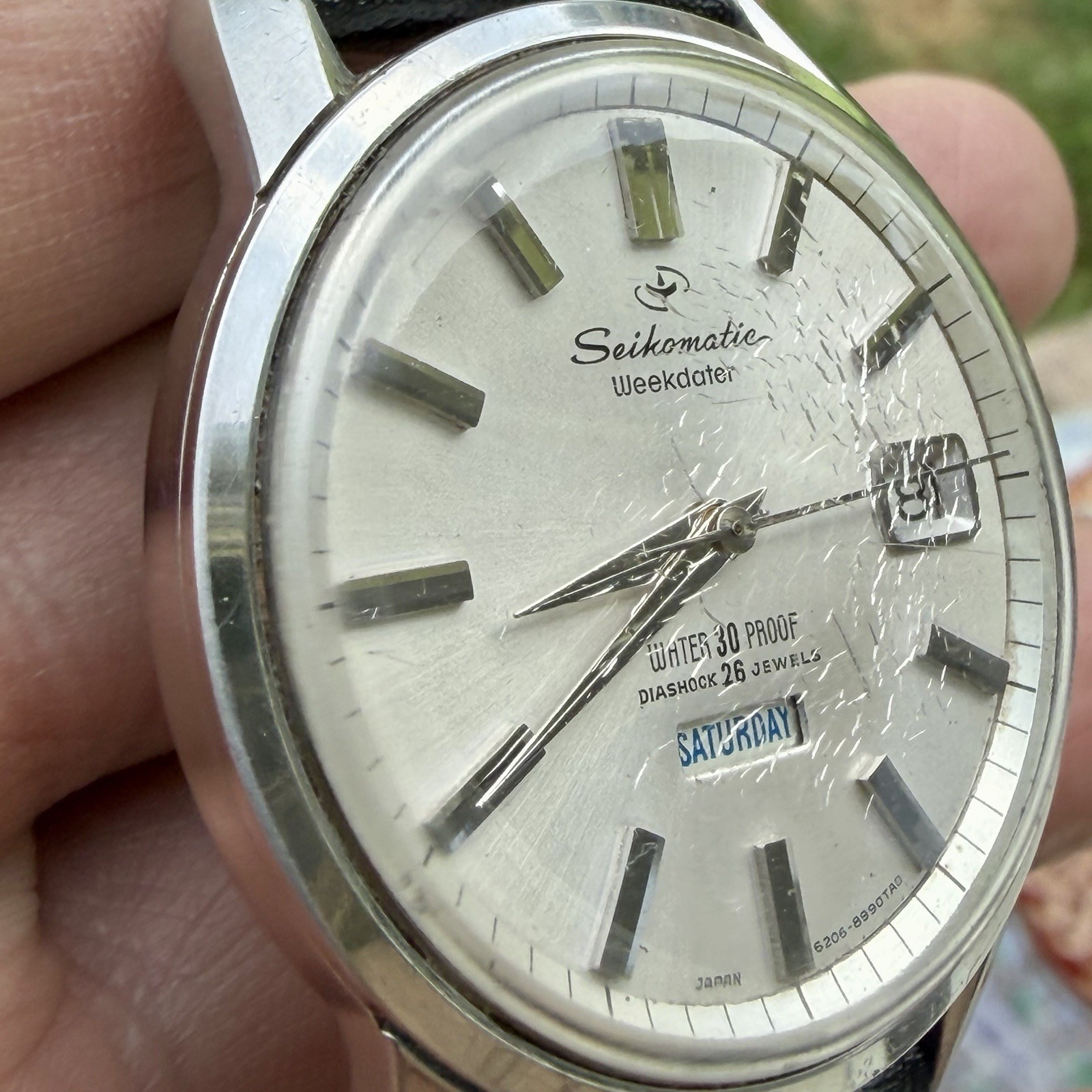 VTG! Seikomatic Weekdater Day Date Diashock 26 Jewels 6206-8990 Stainless Steel