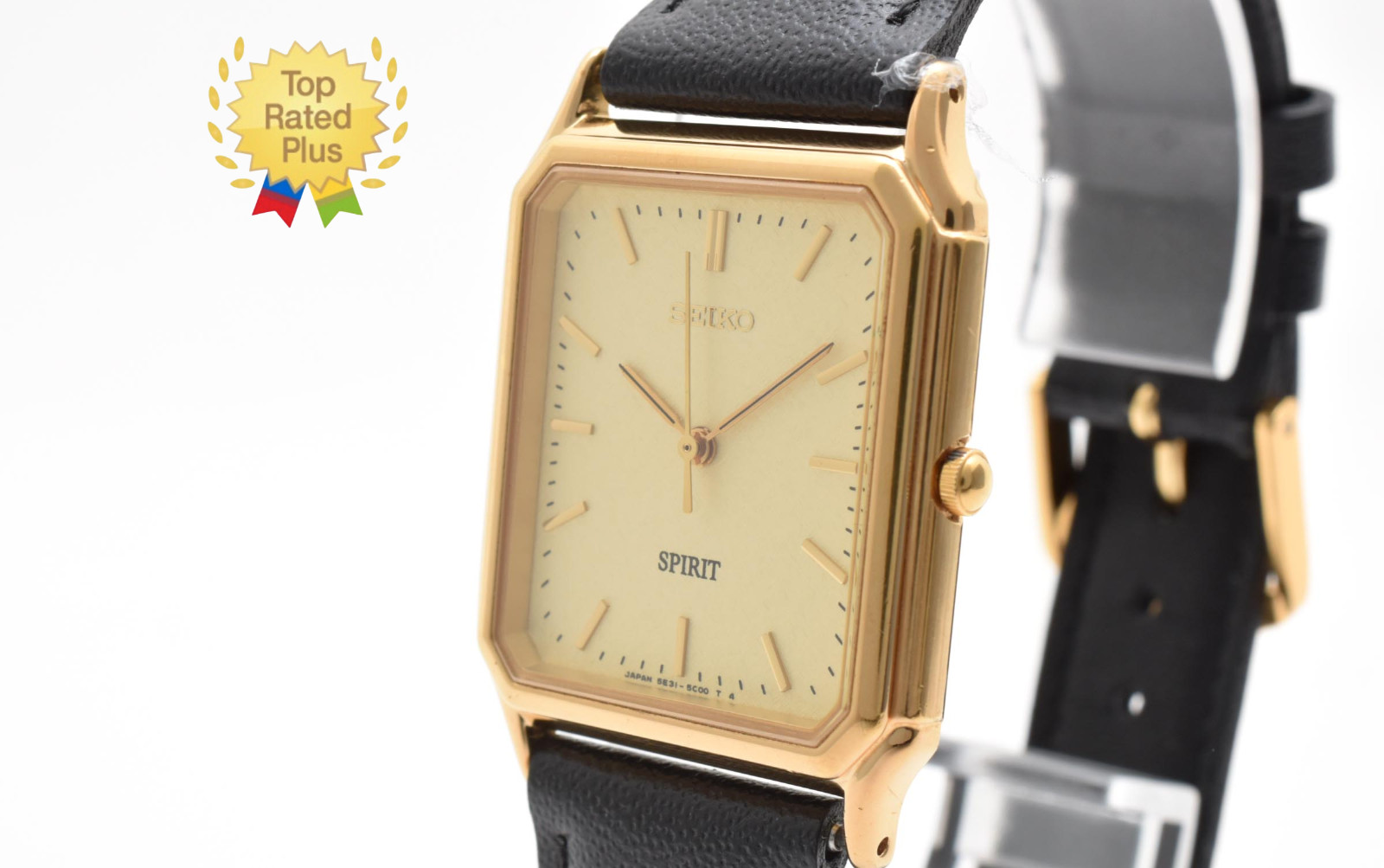 Vintage SEIKO SPIRIT 5E31-5B60 Gold Dial Square Quartz Men’s Watch JAPAN