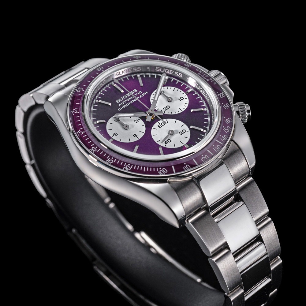 Sugess S473 Chronograph Automatic Steel Purple White Sapphire Men’s Watch