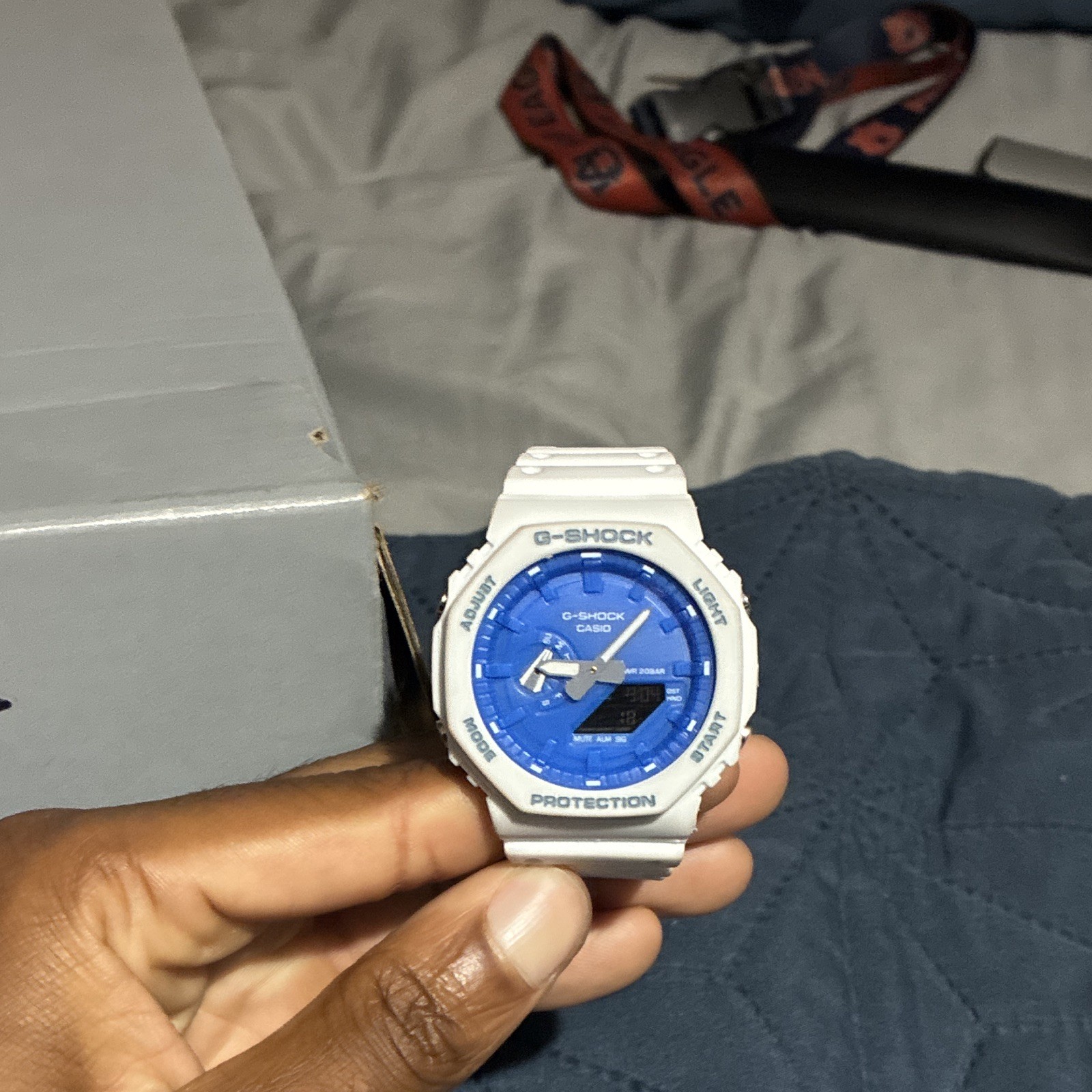 Casio G-SHOCK Analog/Digital Quartz Watch Blue Dial White Resin 200m 45mm