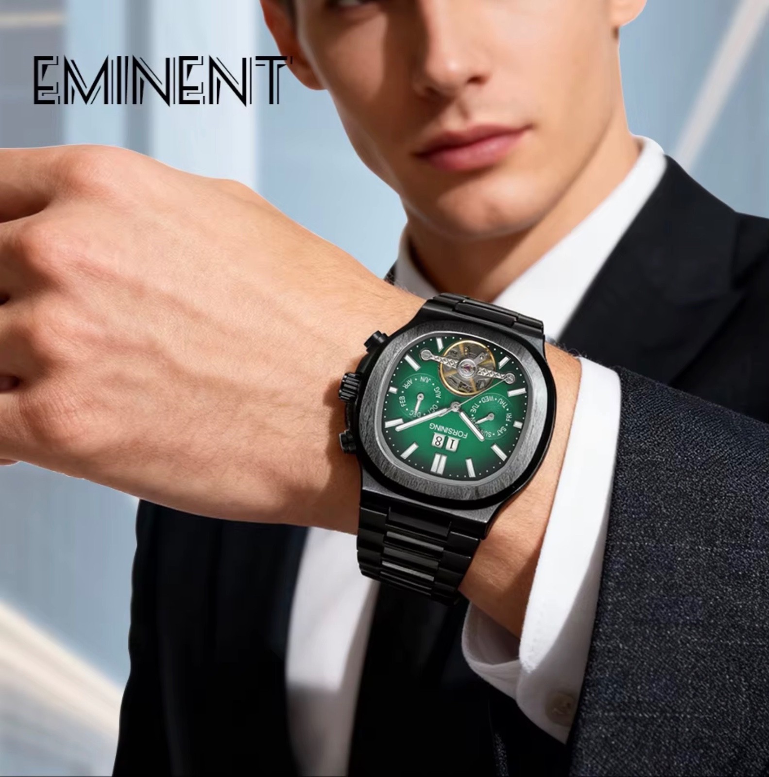 FORSINING Brand Tourbillon Men’s Automatic Mechanical Stainless Steel Band Watch
