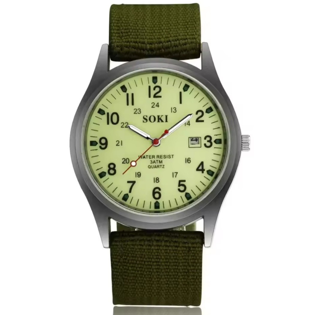 Luminous Military Army 24 Hours Dial Nylon Strap USA Date Quartz Watch
