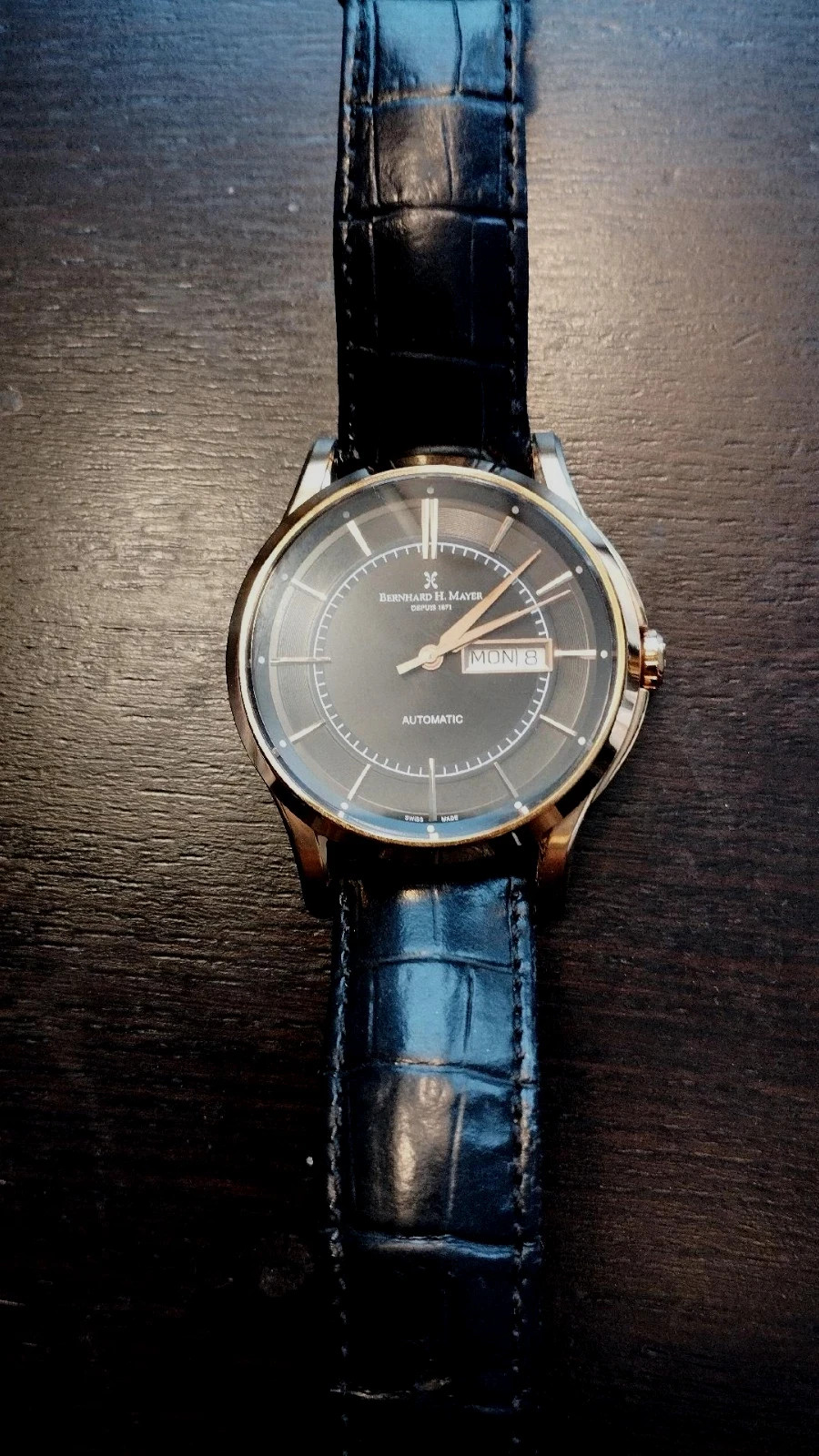 BERNHARD H. MAYER MEN’S SWISS MADE AUTOMATIC GOLDPLATED FULL SET EUC