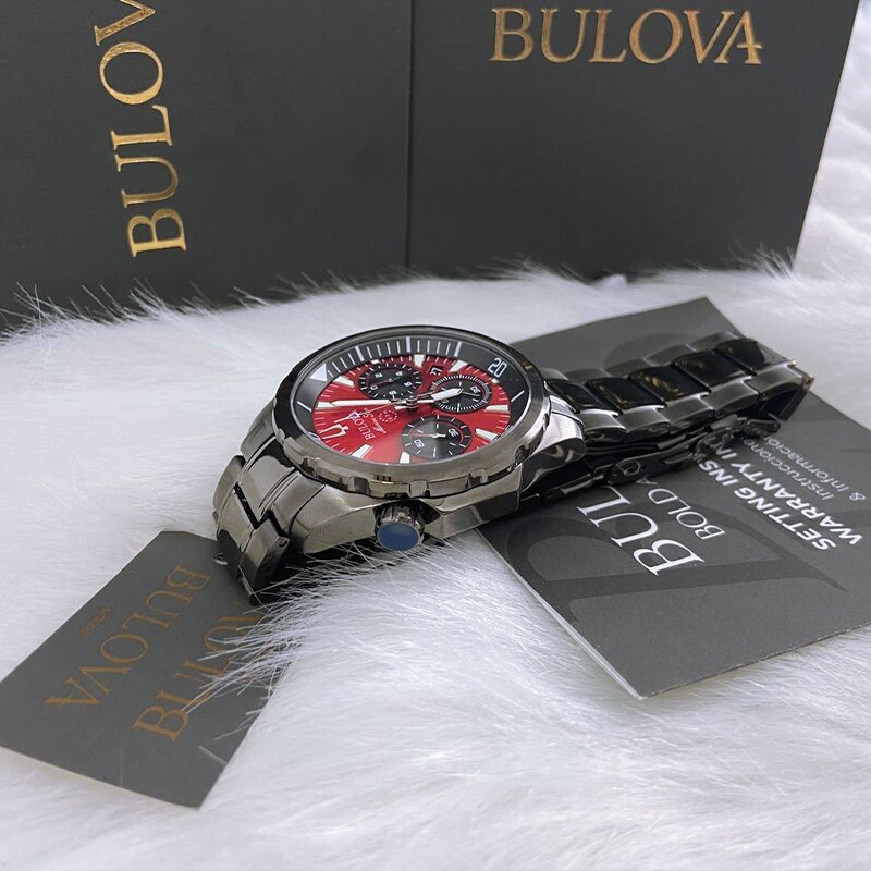 Men New Bulova Classic Red Marine Star Stainless Steel 98B350 Watch (43MM)
