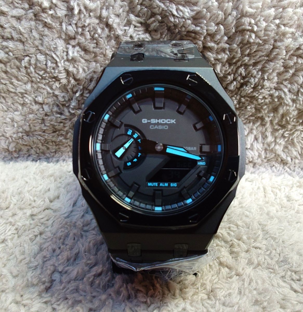 All new with body G-Shock GA 2100 Neon Casioak custom metal band matte black bla