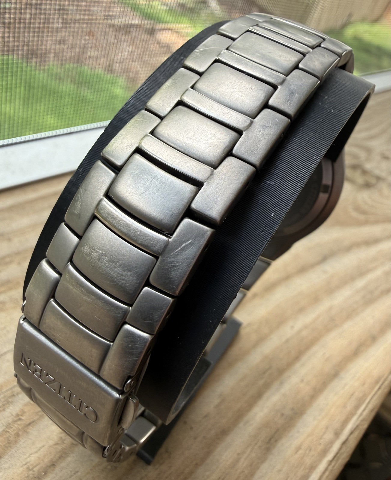 Citizen Eco-Drive Titanium WR100 Watch 37mm Blue Dial Solar Date E111-K006350
