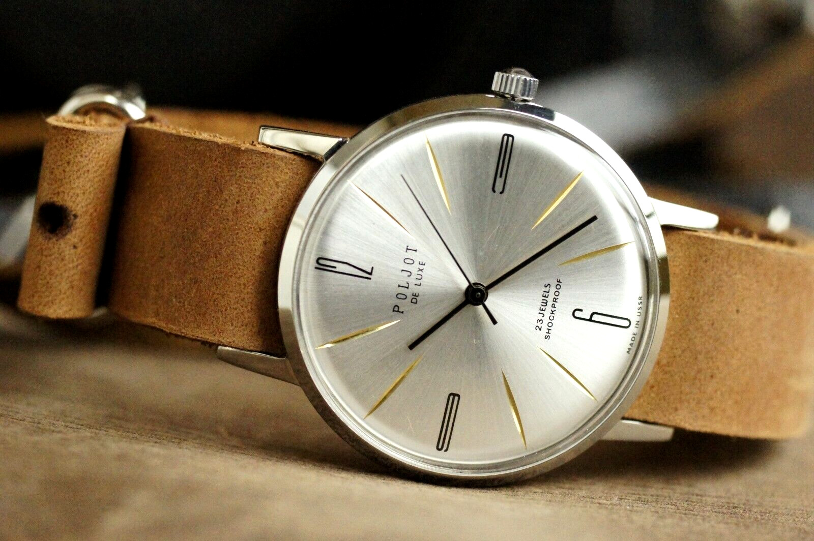 POLJOT De Luxe Mechanical Vintage Watch Ultra SLIM leather strap Men’s Watch