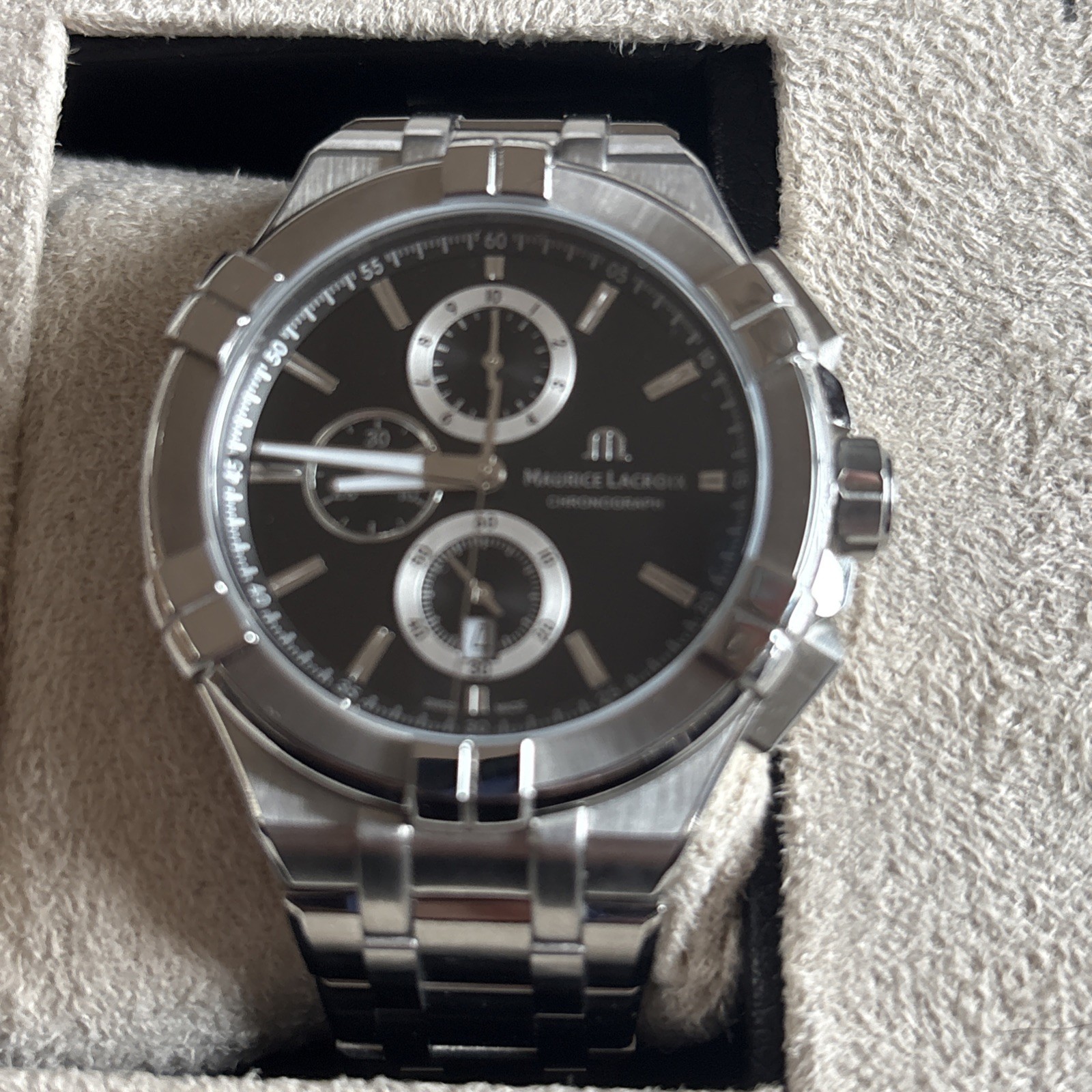 Maurice Lacroix AIKON AI-1018 QUARTZ CHRONOGRAPH DARK BLUE LEATHER BAND WATCH