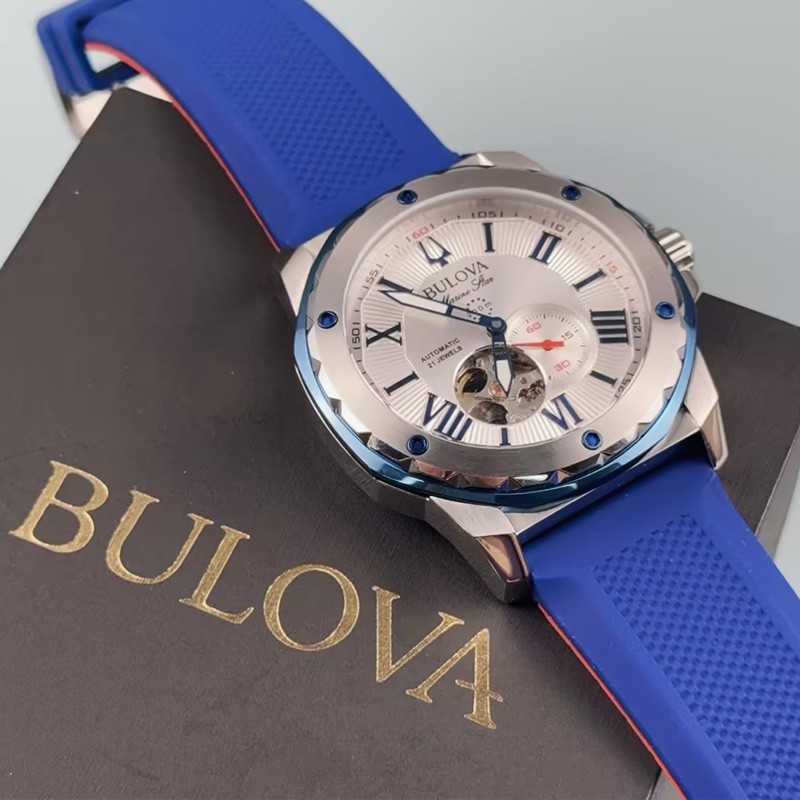 Bulova Marine Star A 98A225 Automatic Men’s Watch White Dial Rubber Strap 45mm