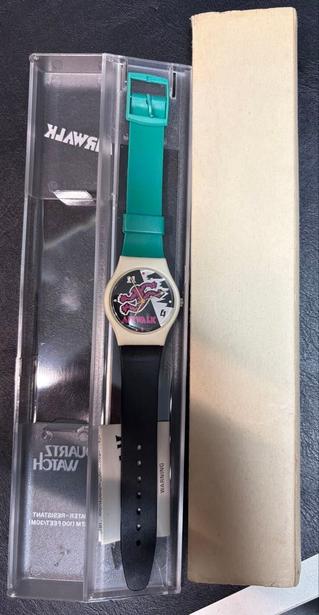RARE AIRWALK Vintage Wristwatch Black Green Rubber Band