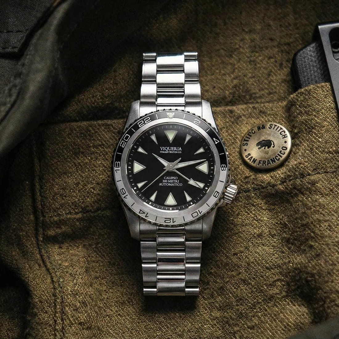 Viqueria Calipso GMT Automatic Black Steel Sapphire Men’s Watch