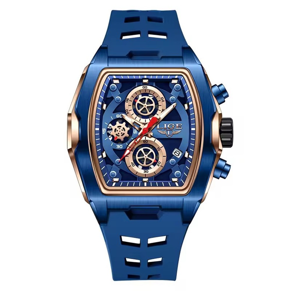 LIGE Men Silicone Watch Rectangle Sport Wristwatch Chronograph Date Male Watches