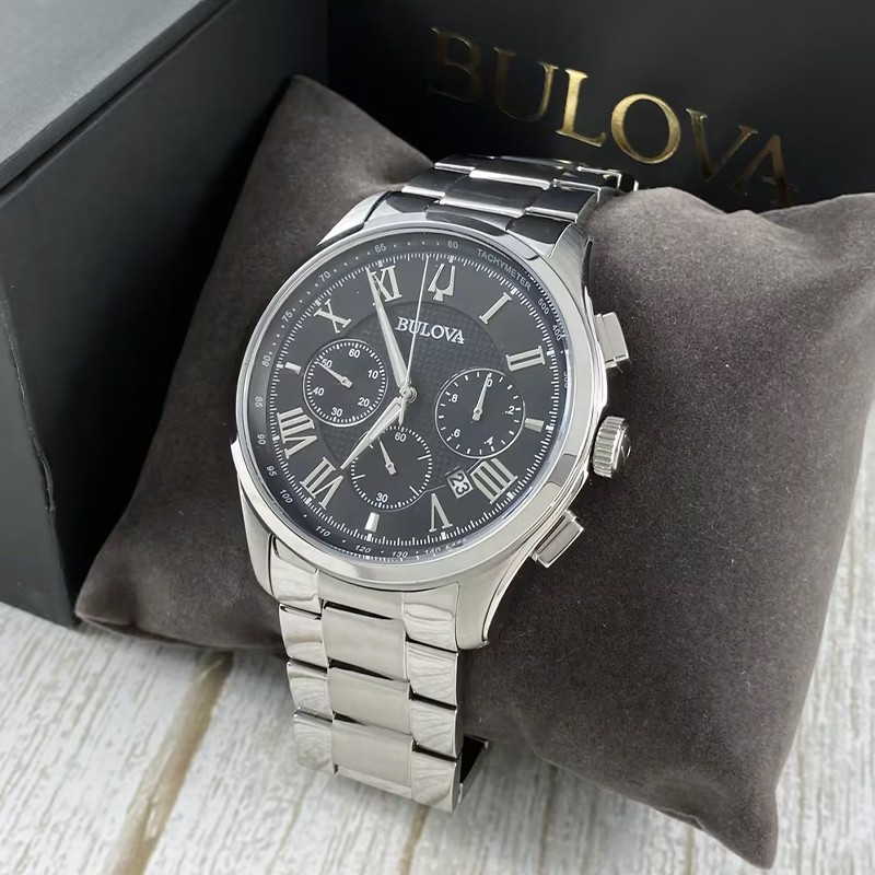 Bulova Wilton 96B288 Black Dial Men’s Chronograph Quartz New Watch 46mm Steel