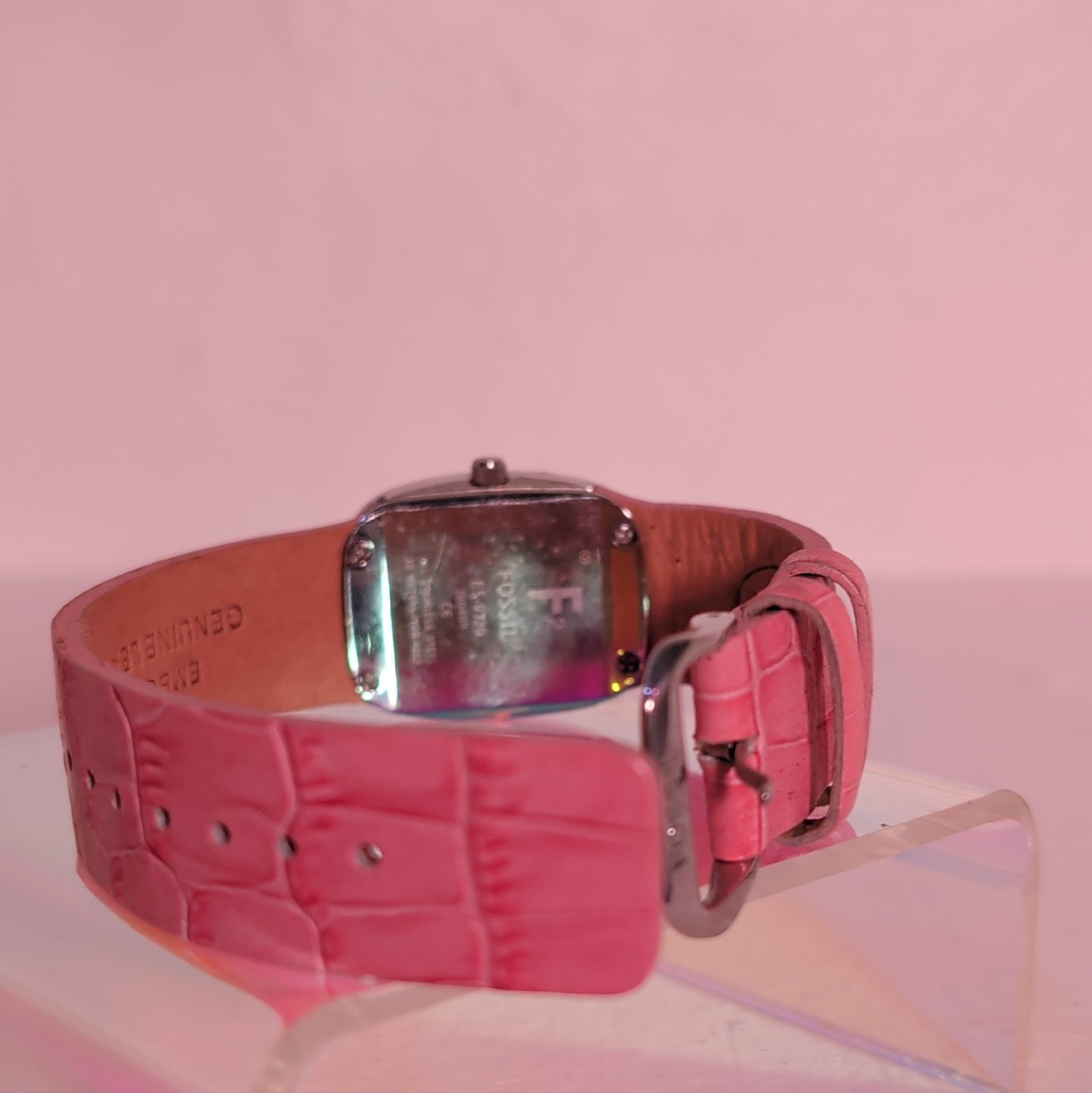 Fossil F2 Women’s Square Quartz Watch Date Pink Leather Strap MOP Dial