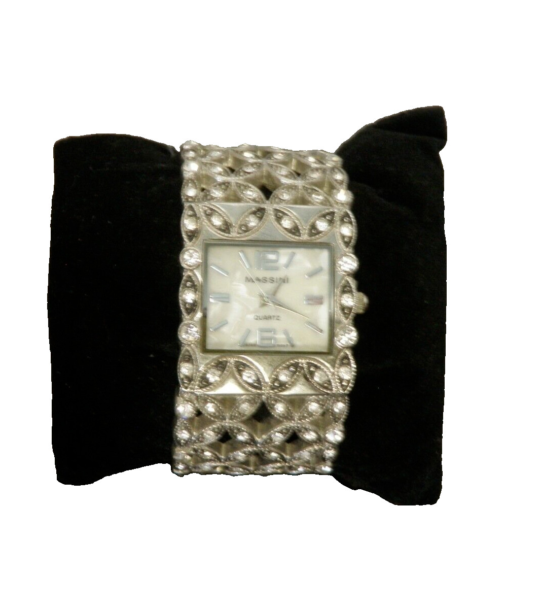 Massini Women’s Vintage Watch Silver-Tone Tiny Stones Embossed Bracelet
