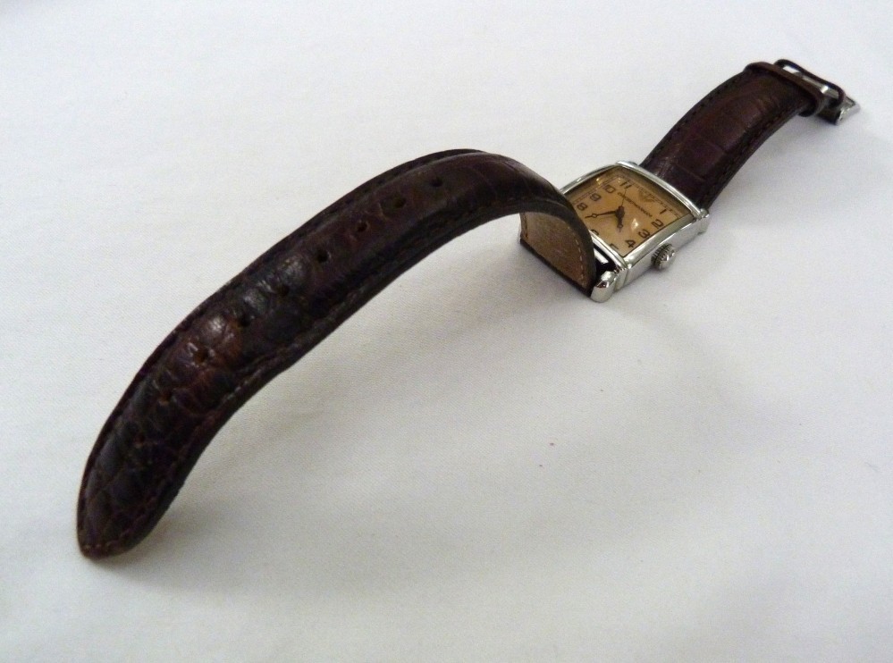 EMPORIO ARMANI AR0204 TANK BROWN LEATHER ADJUSTABLE BAND WRIST WATCH