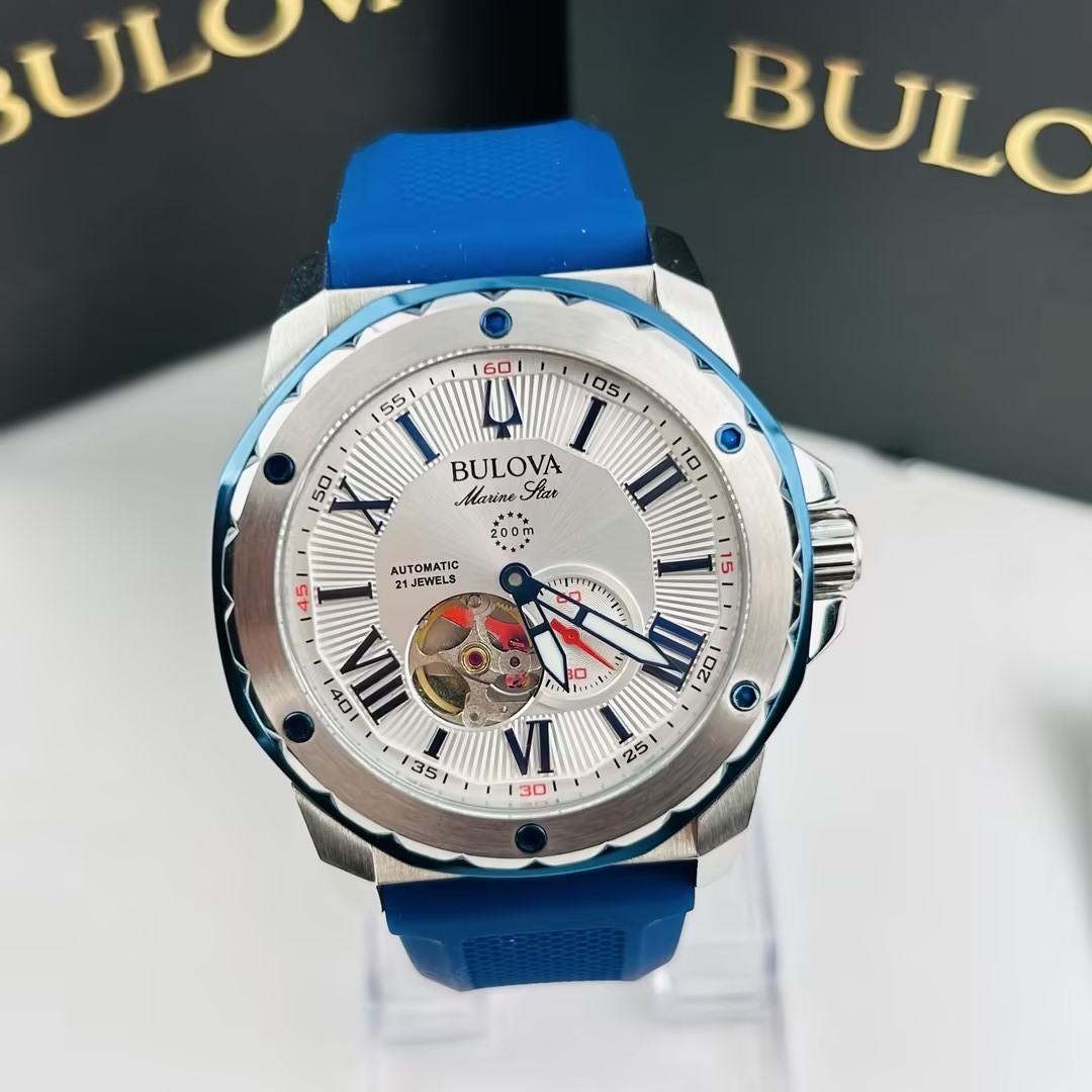 Bulova 98A225 Marine Star Automatic White Dial Silicon Strap Men’s Watch New