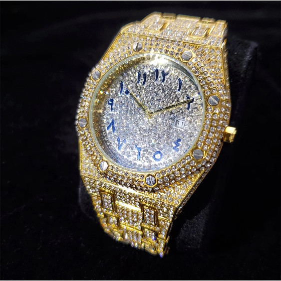 Arabic Hip Hop Luxury Ice out Men’s Watch Iced Bling Gold Cz Diamond Waterproof