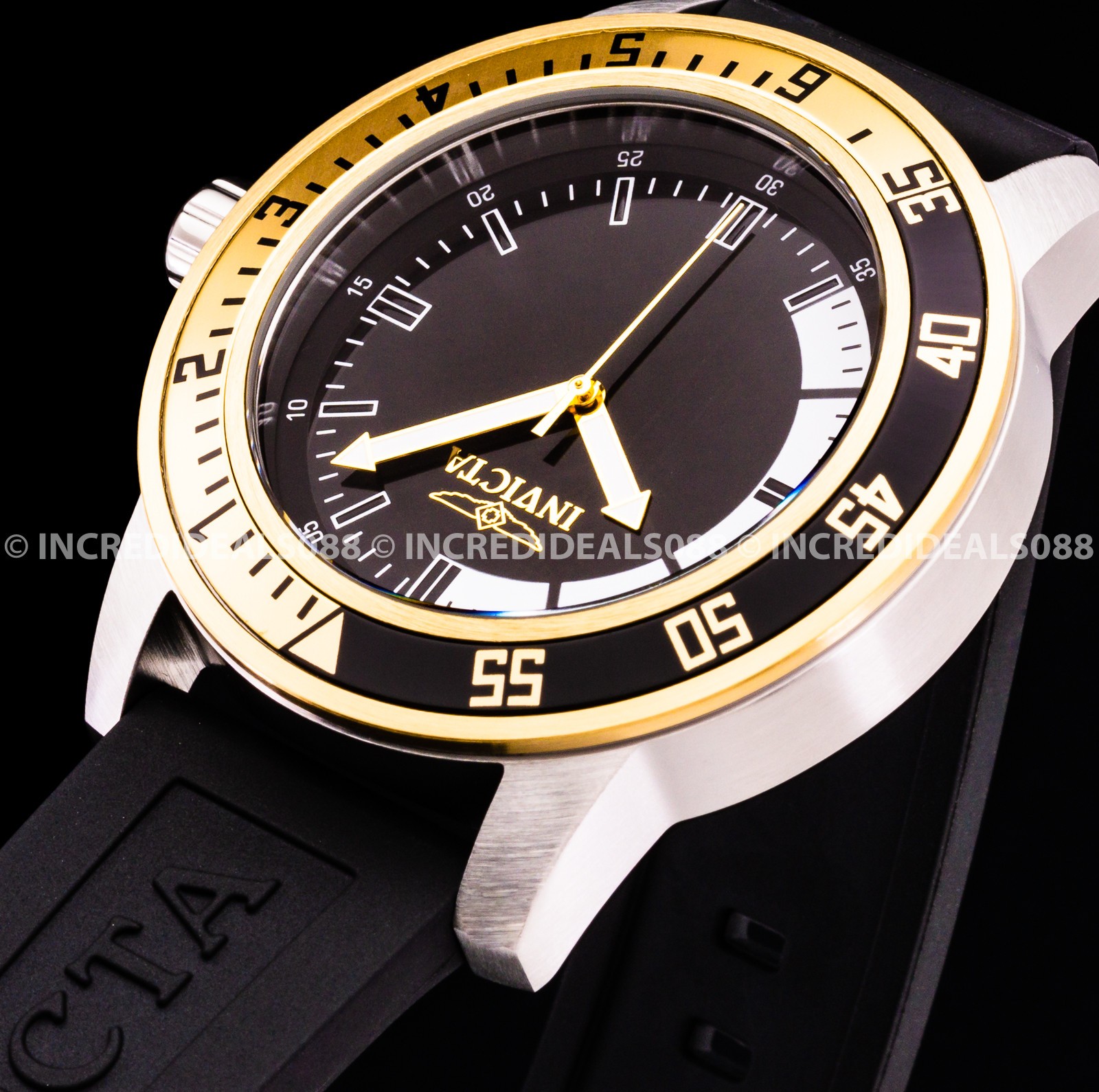 Invicta Men SPECIALTY 18K GOLD SILVER BLACK Dial Strap Stylish Fashion Watch