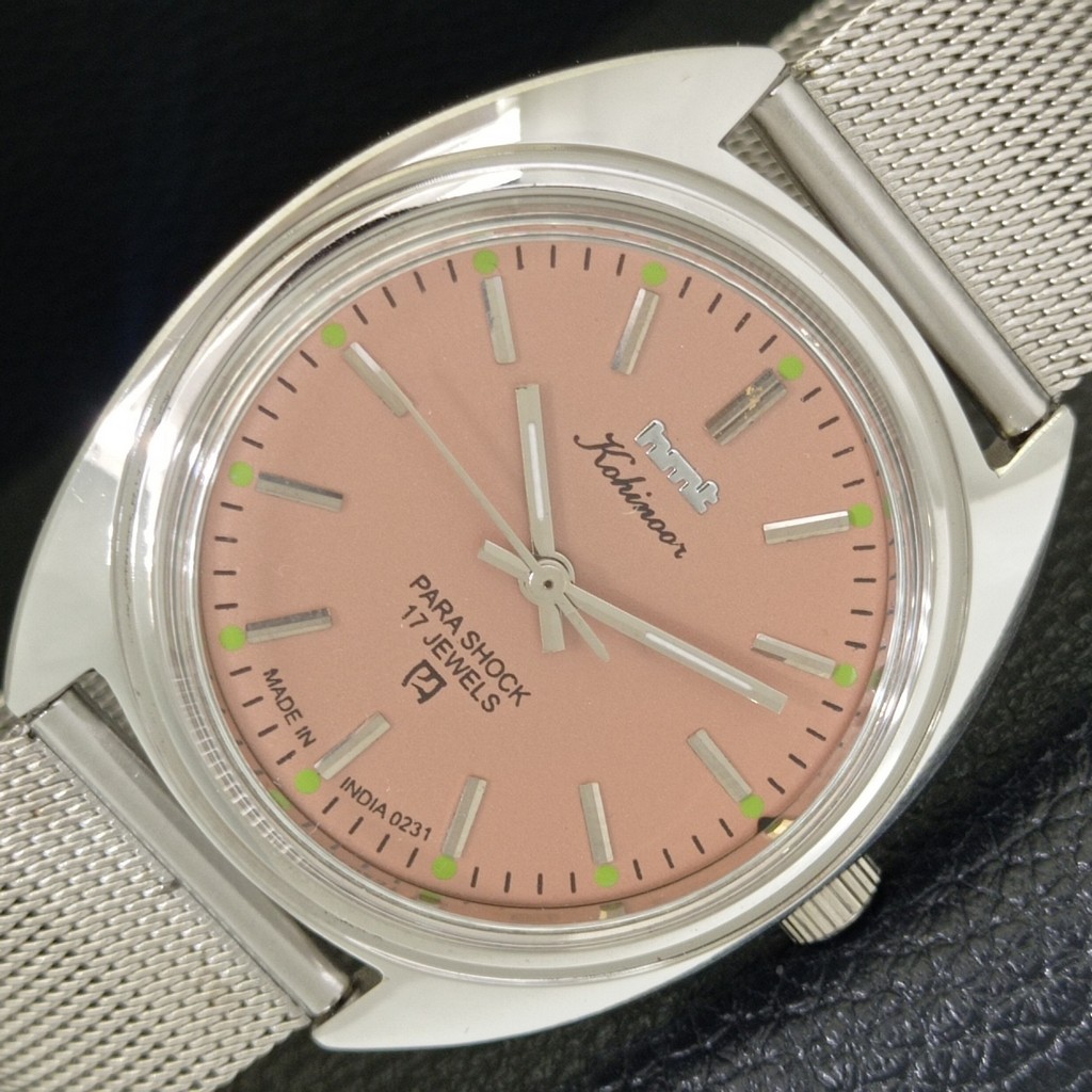 HAND-WINDING VINTAGE HMT KOHINOOR INDIAN MENS PINK COLOR DIAL WATCH a440945-1