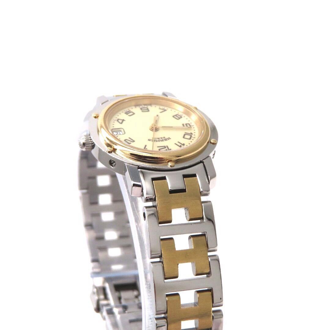 Hermes Clipper CL4.220 Ladies Watch Gold Ivory Quartz Japan 071618