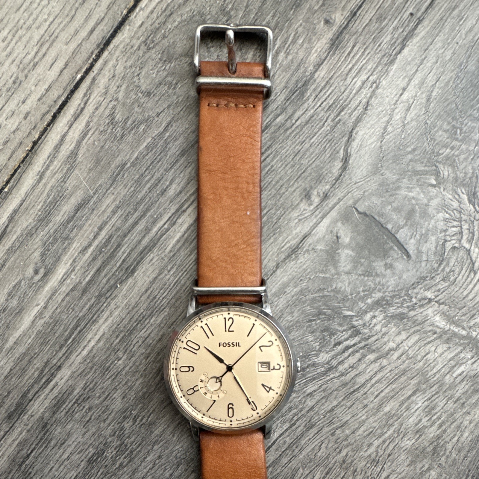 Fossil ES3958 Men’s Quartz Analog Date Watch 44mm Brown/Black Leather 50m