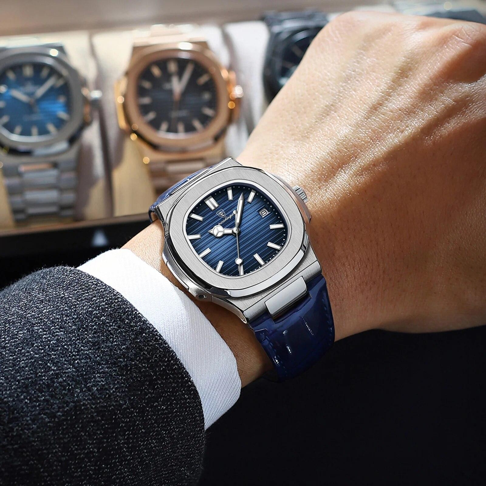 Poedagar Luxury Square Men Watch Date Waterproof Luminous Wristwatch