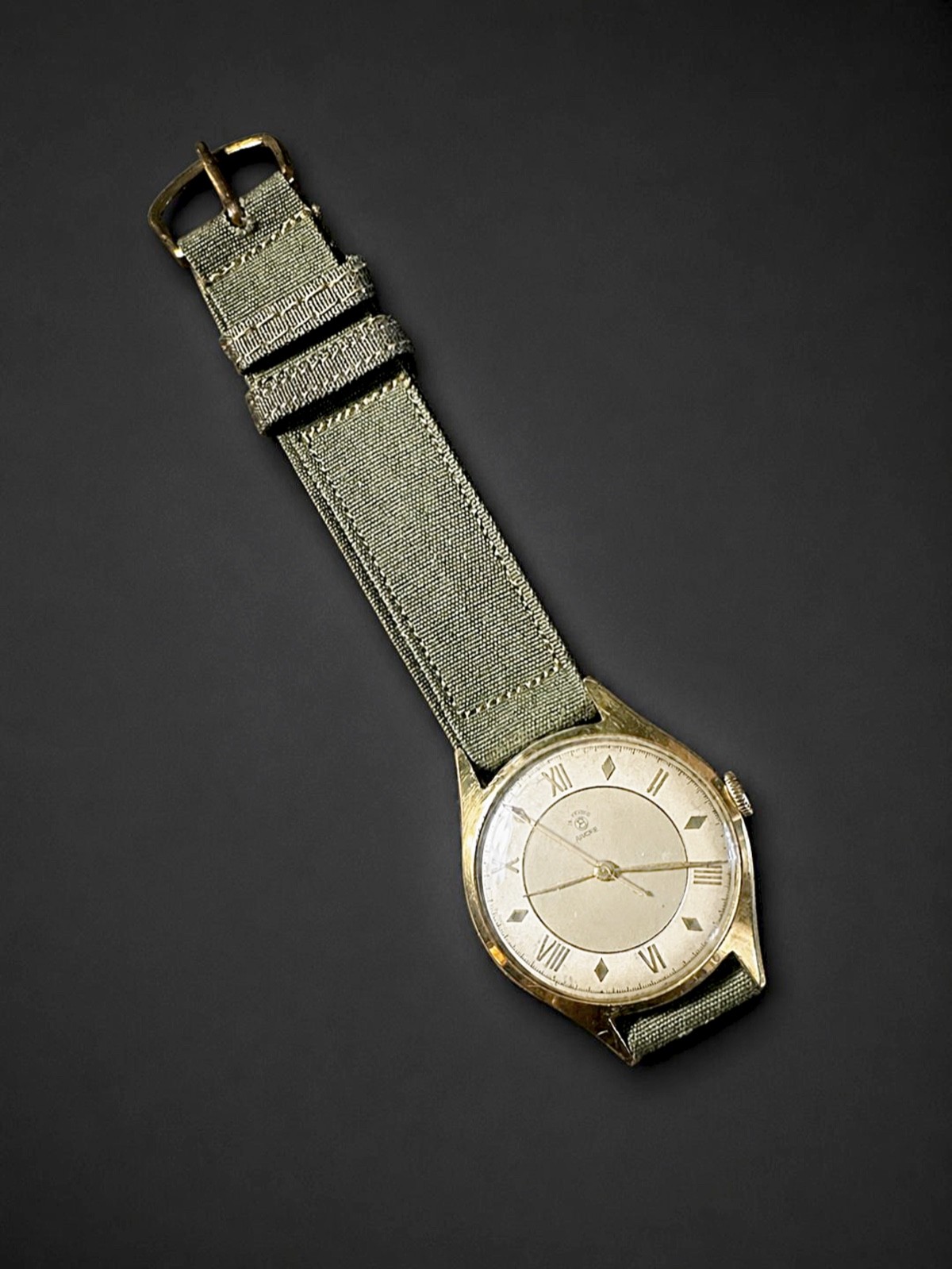 c1940 Ancre -Bifora- WWII 16R Crest Red Pointer NOS Military Strap 🛩️Free Ship