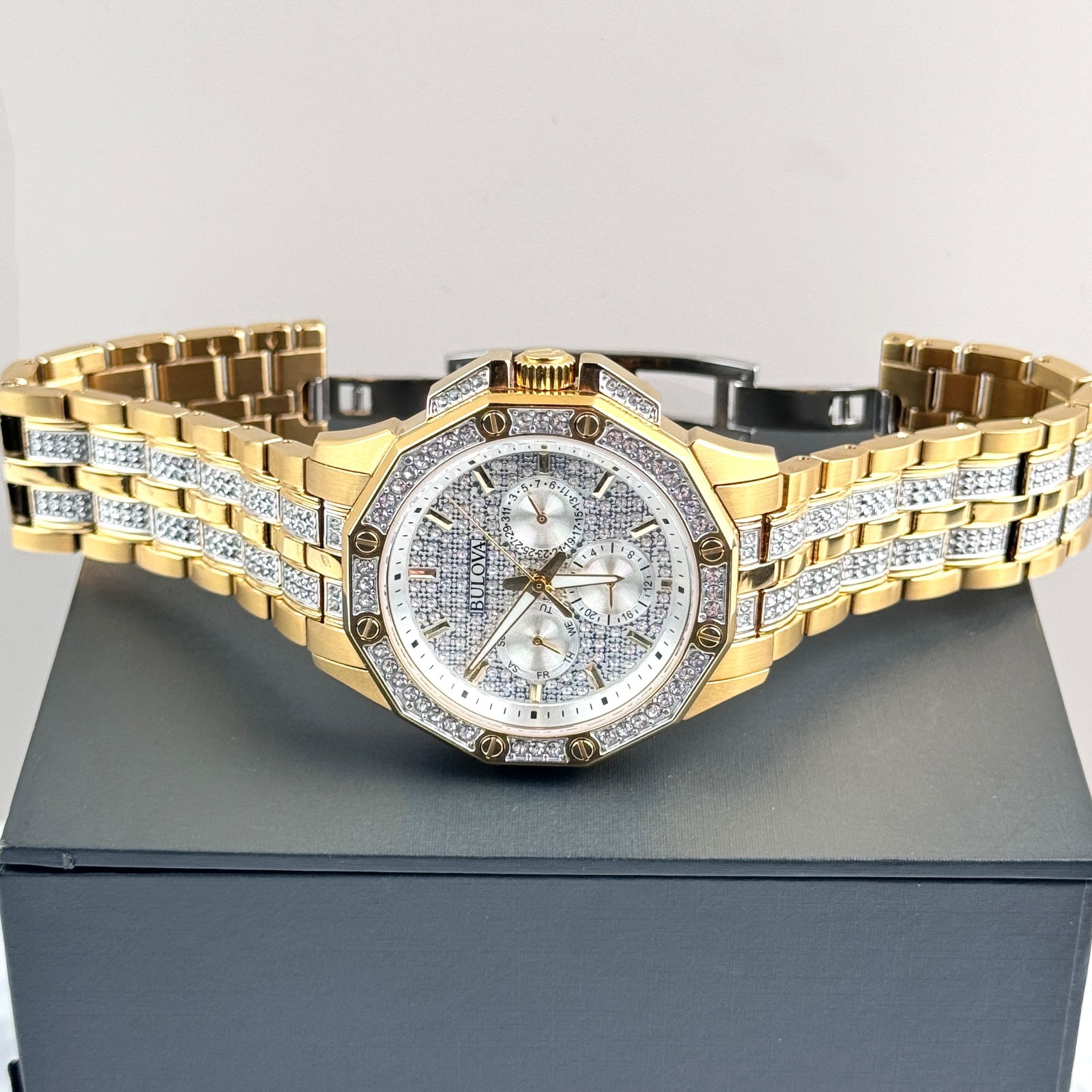 Bulova Octava Gold-Tone Crystal 41.5MM Quartz Stainless Steel Men’s Watch 98C126