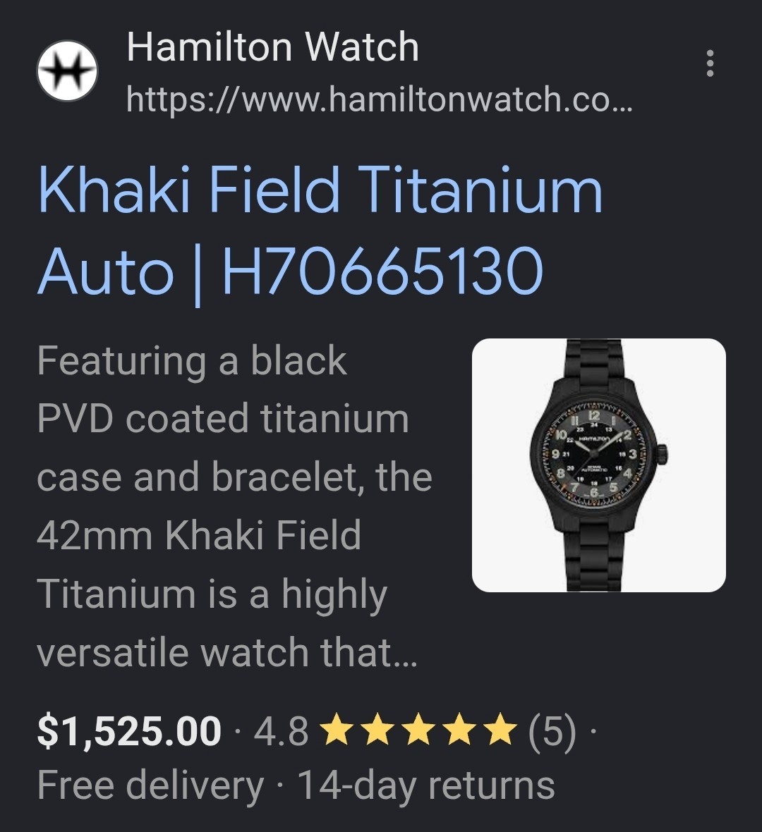 Hamilton Khaki Field Men’s Black Watch – H70665130