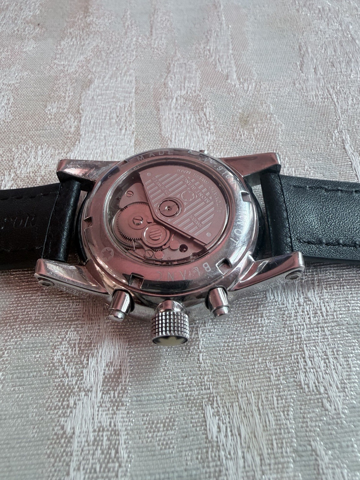 Montblanc Automatic Silver Dial Date Black Leather Strap Wristwatch 9168