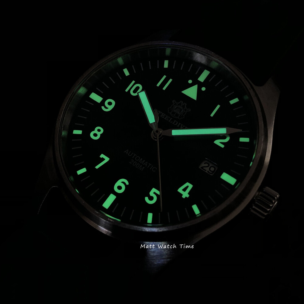 Steeldive SD1940, Mark XVIII Flieger, NH35, Sapphire,Green,Lume,200m Diving,BNIB