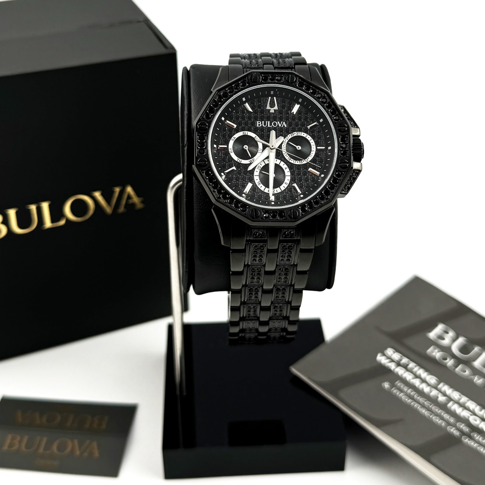 Bulova Octava Crystal 98C134 Black Pave Dial Quartz Stainless Steel Men’s Watch