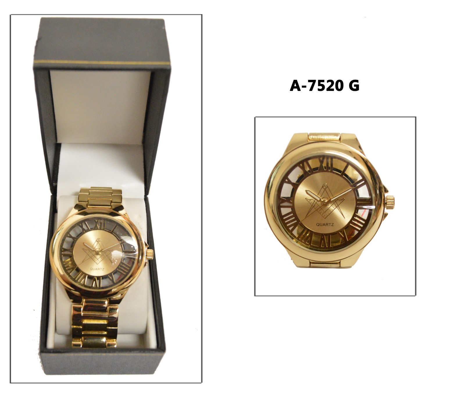 Masonic Freemason Men’s Gold Tone Quartz Watch Roman Numerals Bracelet
