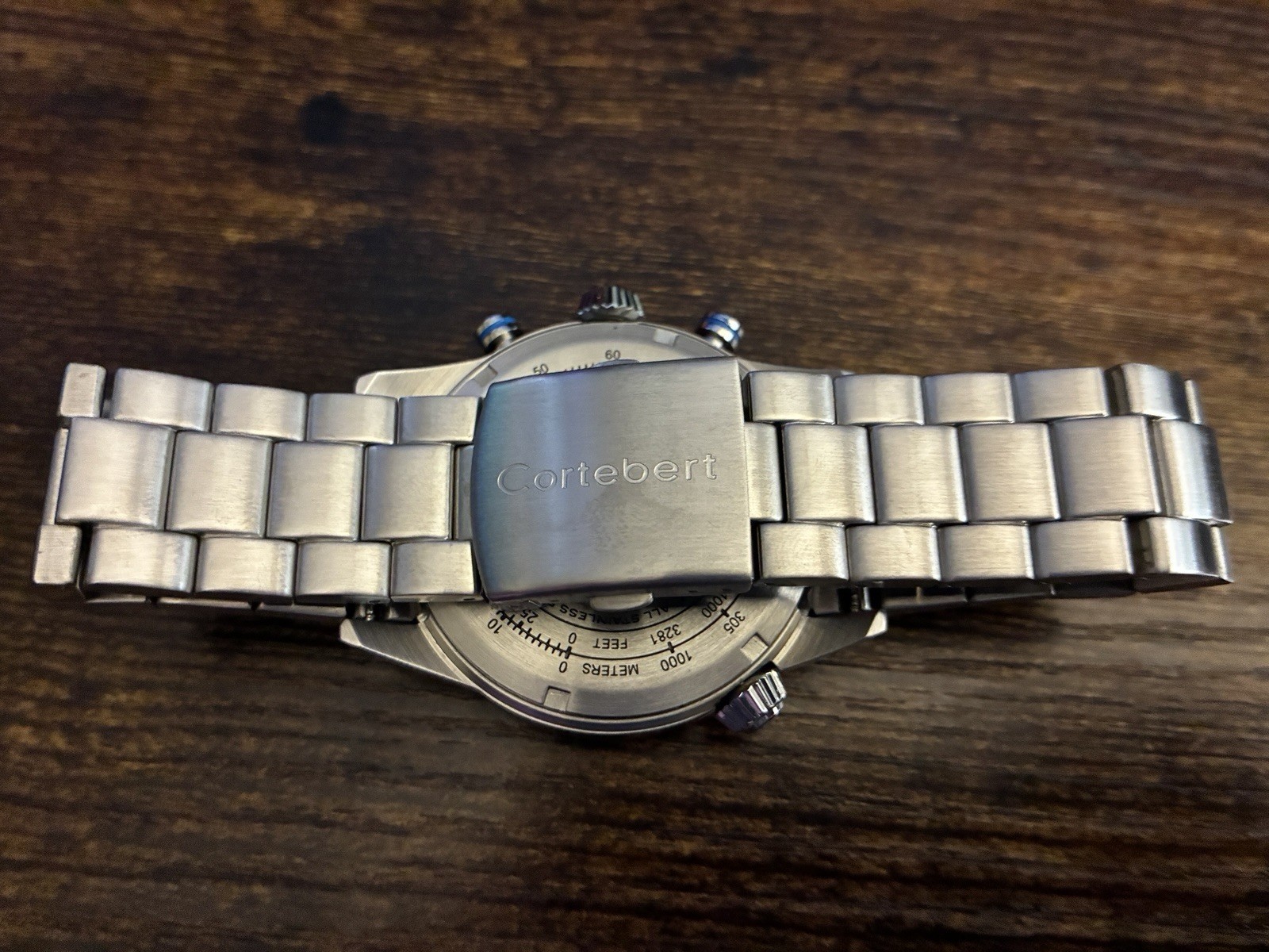 Cortébert Elevation Chronograph Quartz Date Steel Blue Dial SS Bracelet