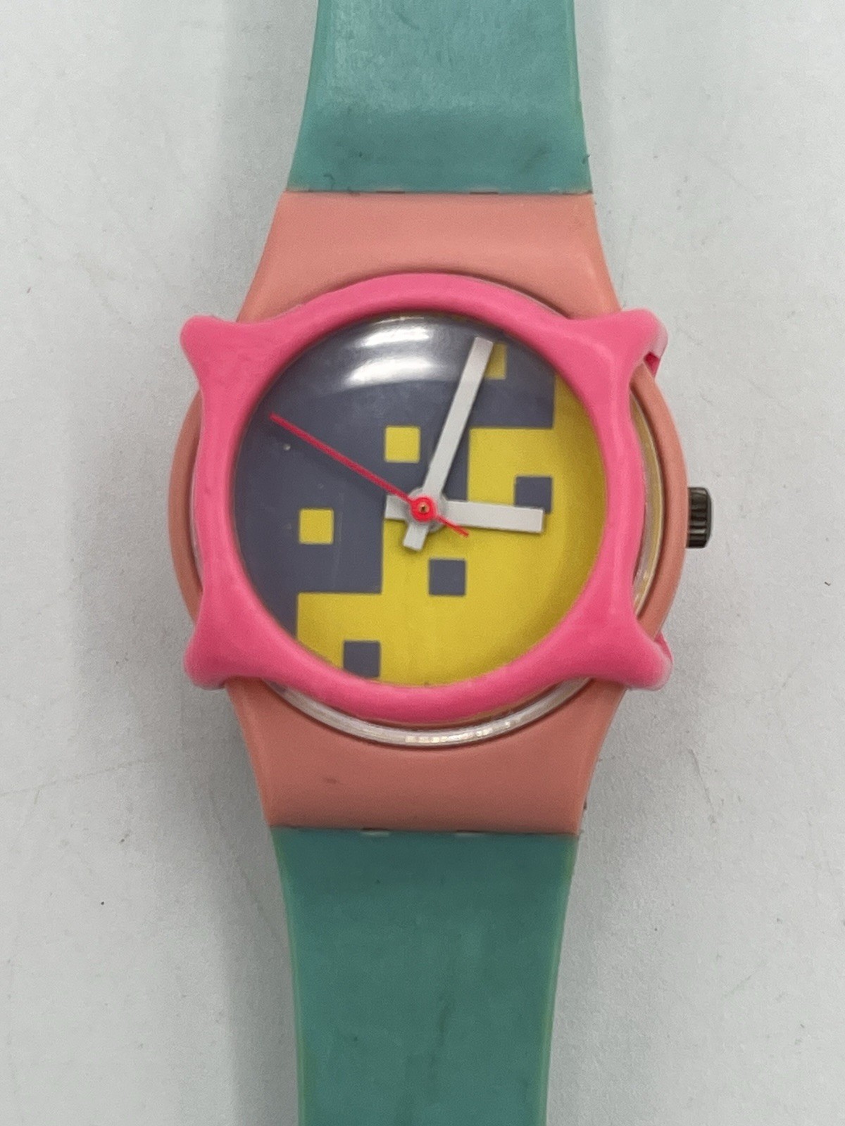 Vtg 1987 Original Swatch Watch LP103 Blue Cassata & Pink Guard Ladies Not Tested