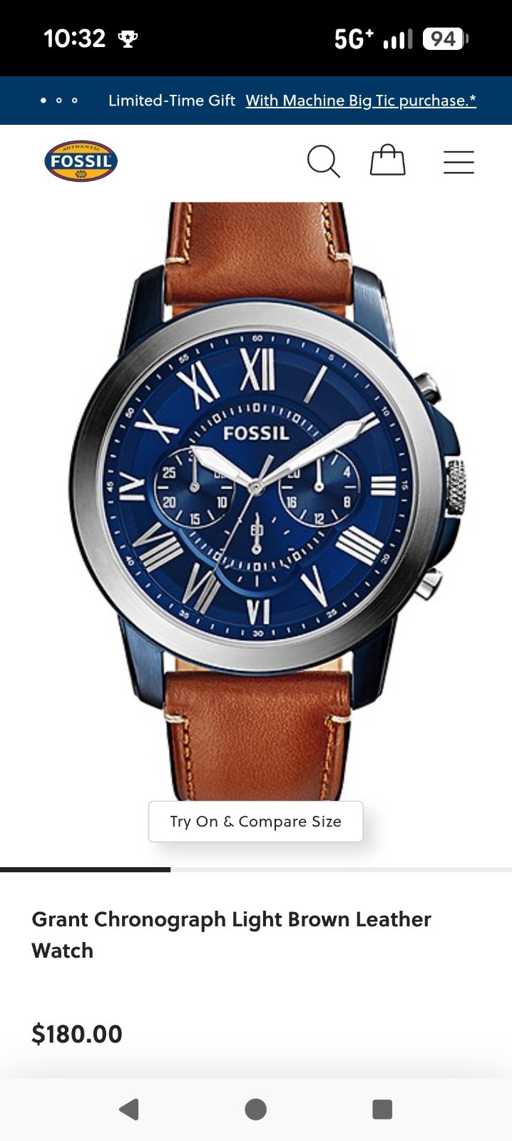 New FOSSIL MEN’S GRANT CHRONOGRAPH LIGHT BROWN LEATHER STRAP