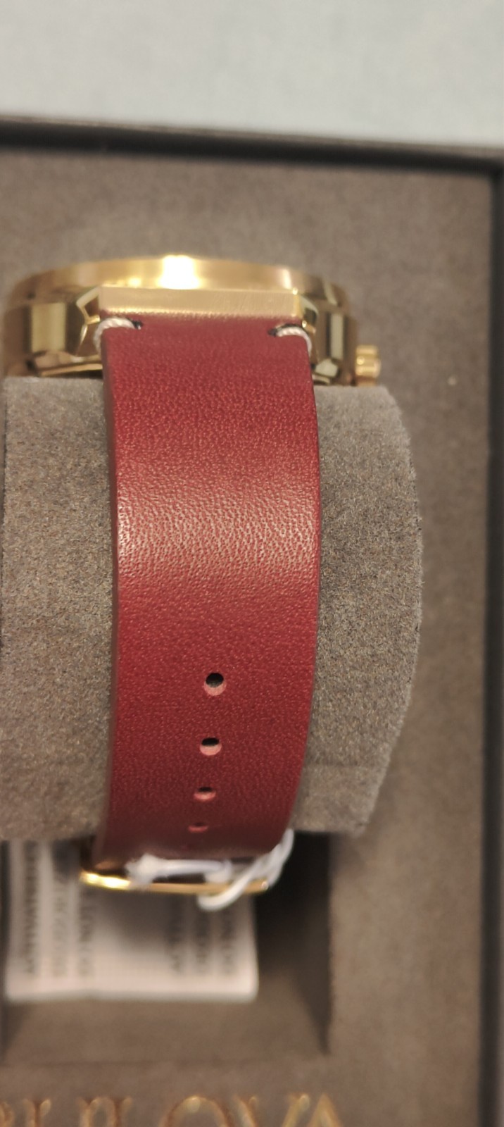 BULOVA 40mm MEN’S PERFORATED PANELS FRANK LLOYD WRIGHT BURGUNDY LEATHER 97A192